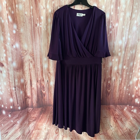 Eliza J Purple Asymmetrical Hem Surplice Dress - Picture 2 of 11